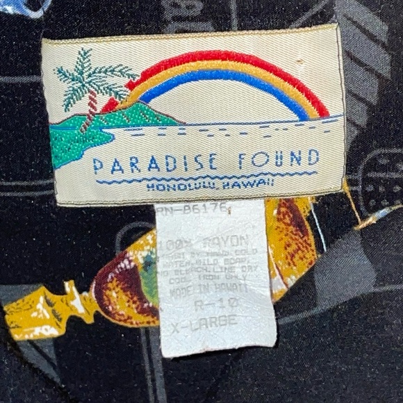 Paradise Found Vintage Black Cocktail Hawaiian Rayon Shirt Men's XL HAWAII MADE - Picture 4 of 5